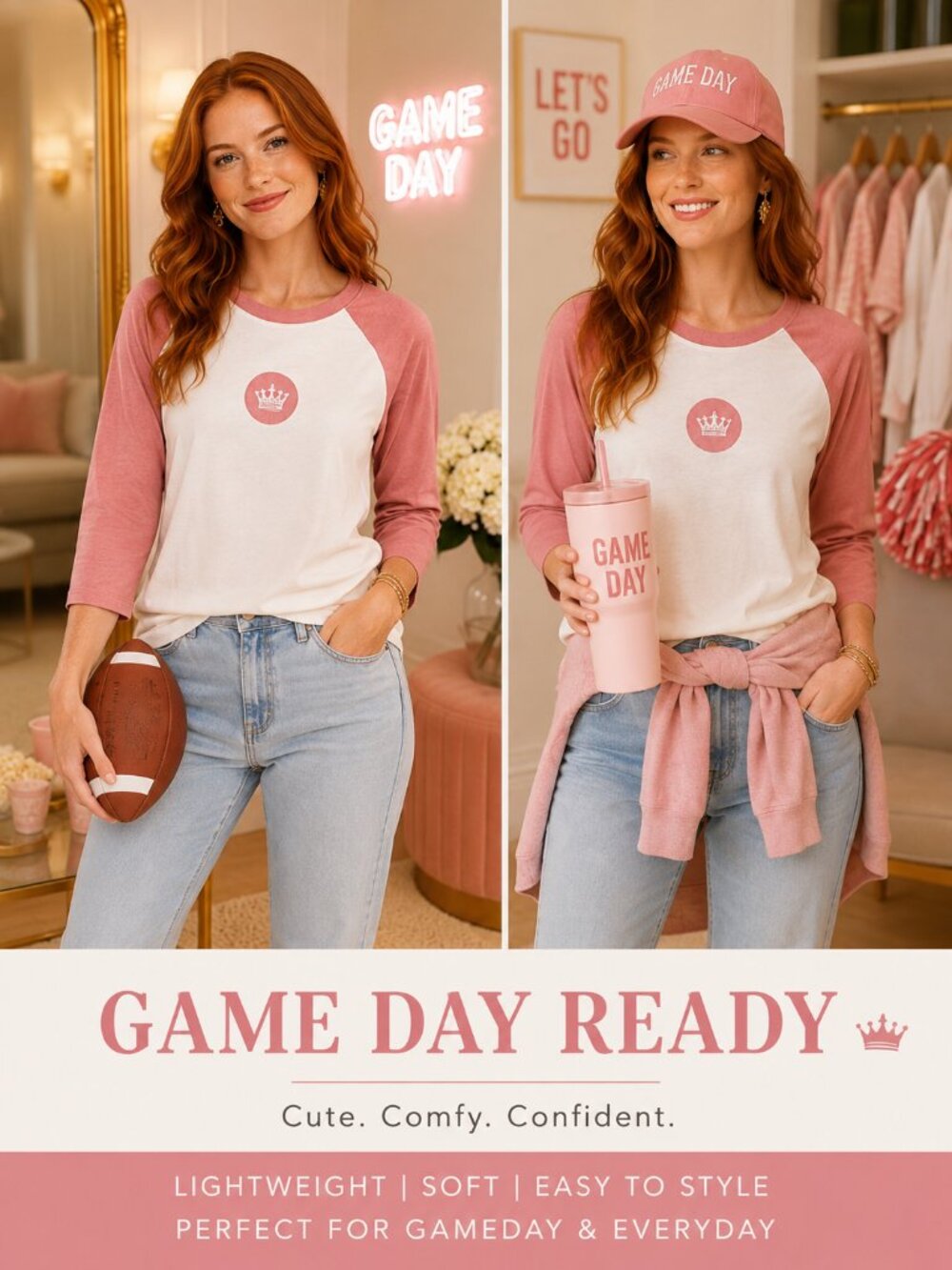 Game Day Baseball Tee | Women's 3/4 Sleeve Boyfriend Fit | 100% Ringspun Cotton